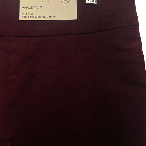 ST John Bay Ankle Pant Mid-Rise Slim Fit Built-In Tummy Maroon Women Size 6P - N