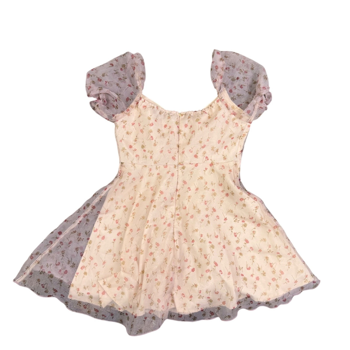 Cider Womens Pink Floral Mini Dress W/Puff Sleeves Light Purple Accents S