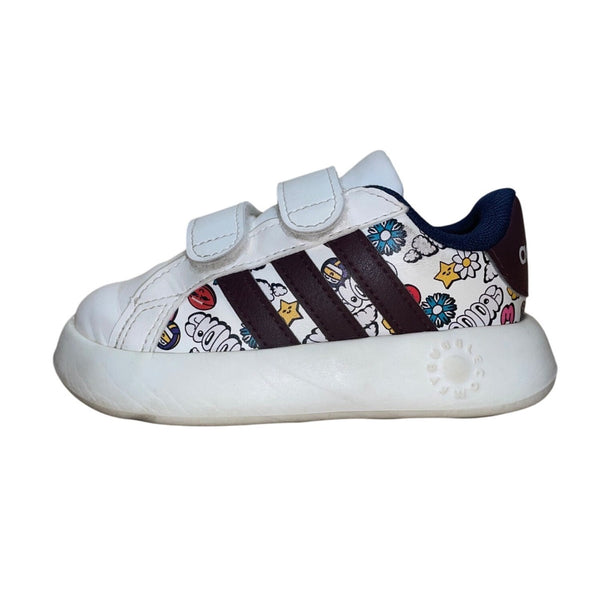 Adidas Kids White Floral Cartoon Print Adhesive Strap Sneakers Size 7K