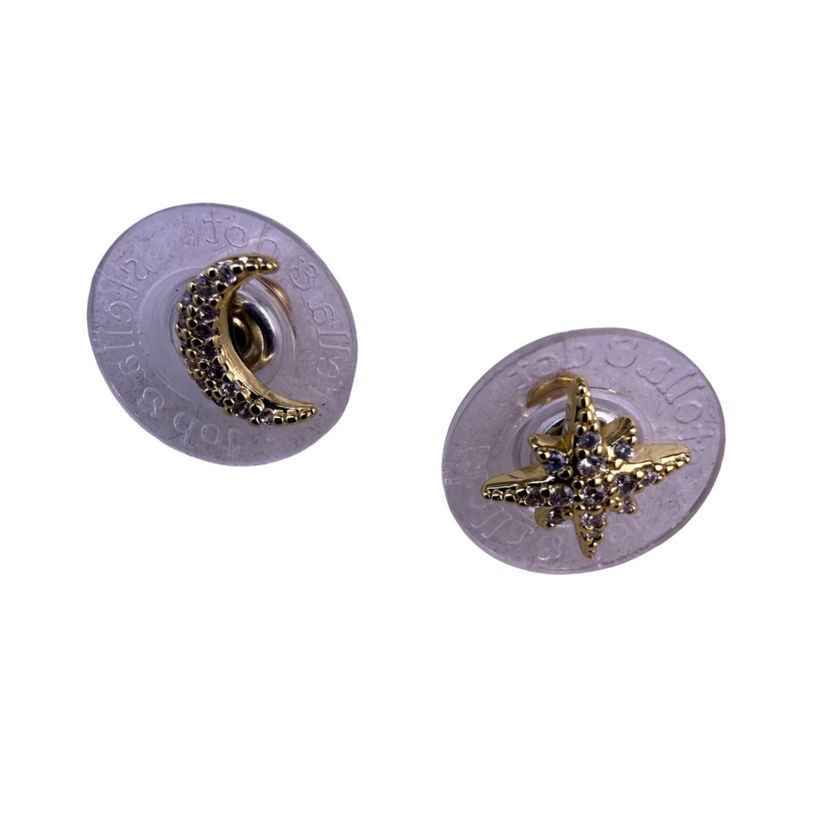 Stella & Dot Womens Gold Tone Moon & Star Stud Earrings Celestial Design
