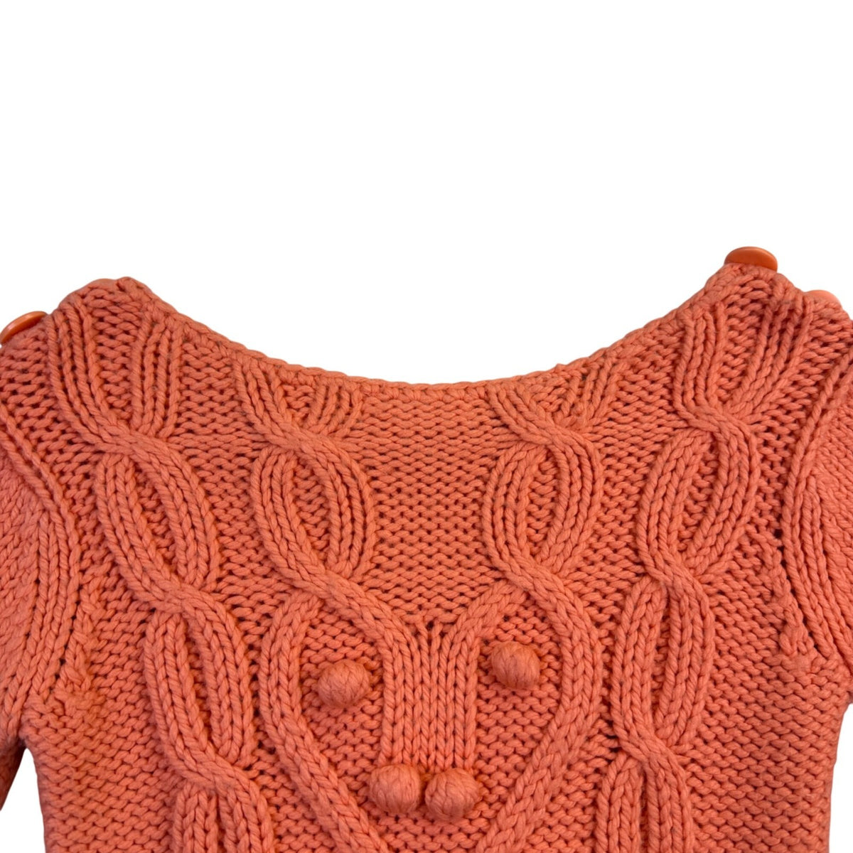 Elodie Womens Orange Cable Knit Sweater Button Detail Long Sleeve Sz S