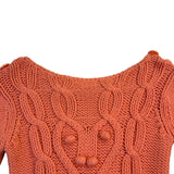 Elodie Womens Orange Cable Knit Sweater Button Detail Long Sleeve Sz S