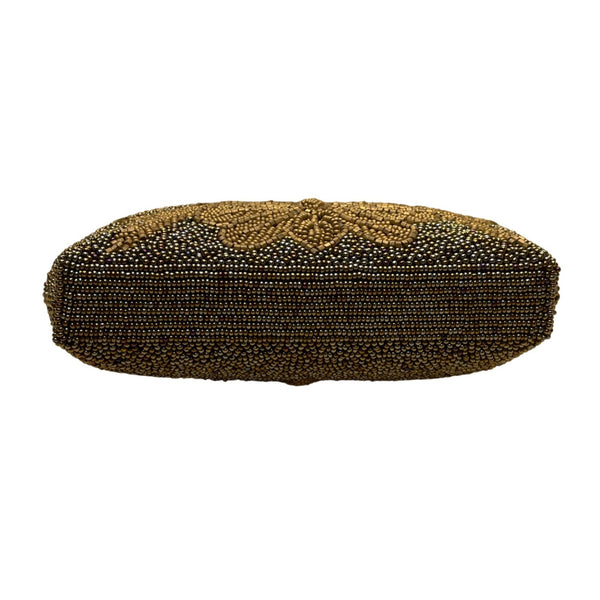 Vintage Women’s Gold & Black Beaded Chain Crossbody Strap Evening Clutch Bag