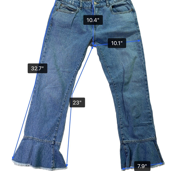 Zara Basic Women’s Blue Cotton Flare Ruffle Hem Jeans Button Fly Size 04