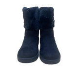 GBG Women’s Black Faux Suede Fur-Lined Gold Logo Accent Short Boots Size 7M