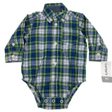 Carters Baby Boys Green & Blue Plaid Button-Up Bodysuit Size 3M - New