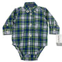 Carters Baby Boys Green & Blue Plaid Button-Up Bodysuit Size 3M - New