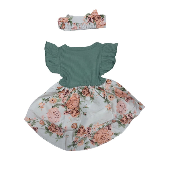 Shenzhen Toddler Girl's Green and Purple 3-Piece Florals Set Sz 3-6M