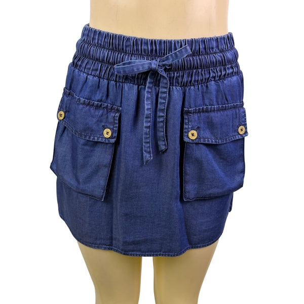 Zara Basic Womens Blue Lyocell Mini Skirt With Pockets Stylish Sz M 28