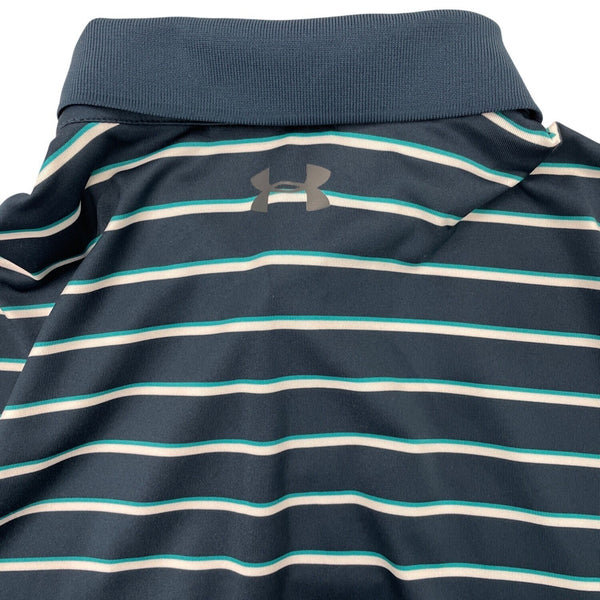 Under Armour Mens Navy Striped HeatGear Polo Shirt Loose Fit Size S