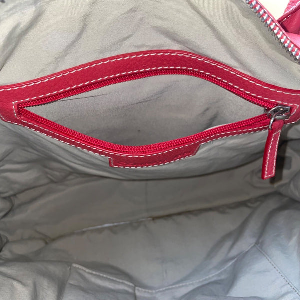 Cerruti 1881 Women’s Red Leather & Zip Top Spacious Shoulder Straps Tote Bag