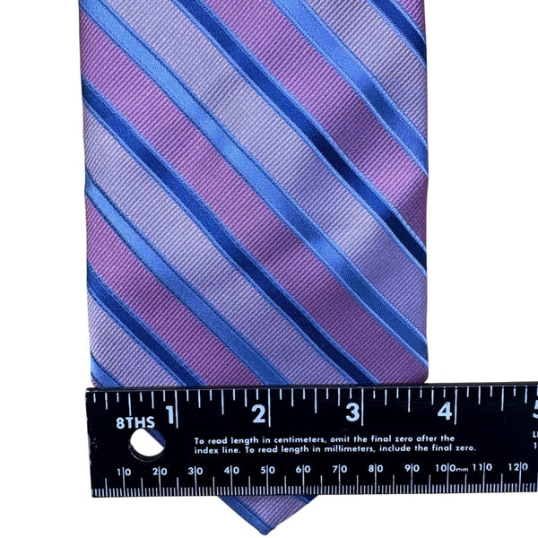 Corporate Image Mens Pink Blue Silk Striped Necktie All Silk Accessory