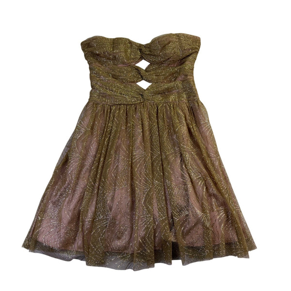 Hailey Adrianna Papell Womens Gold Glitter Mesh Strapless Dress Elegant Size 12