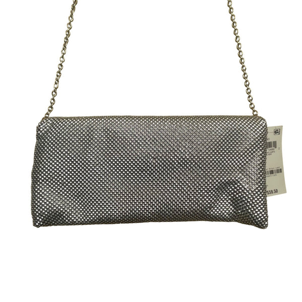 INC Women’s Silver Metallic Mesh Chain Strap Fold-Over Design Clutch Bag