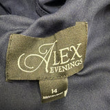 Alex Evenings Womens Navy Mesh Evening Gown With Gold Embellished Bodice Size 14
