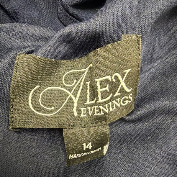 Alex Evenings Womens Navy Mesh Evening Gown With Gold Embellished Bodice Size 14