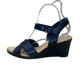 Clarks Women’s Black Leather Adhesive Strap Tulip Gem Wedge Sandals Size 11M