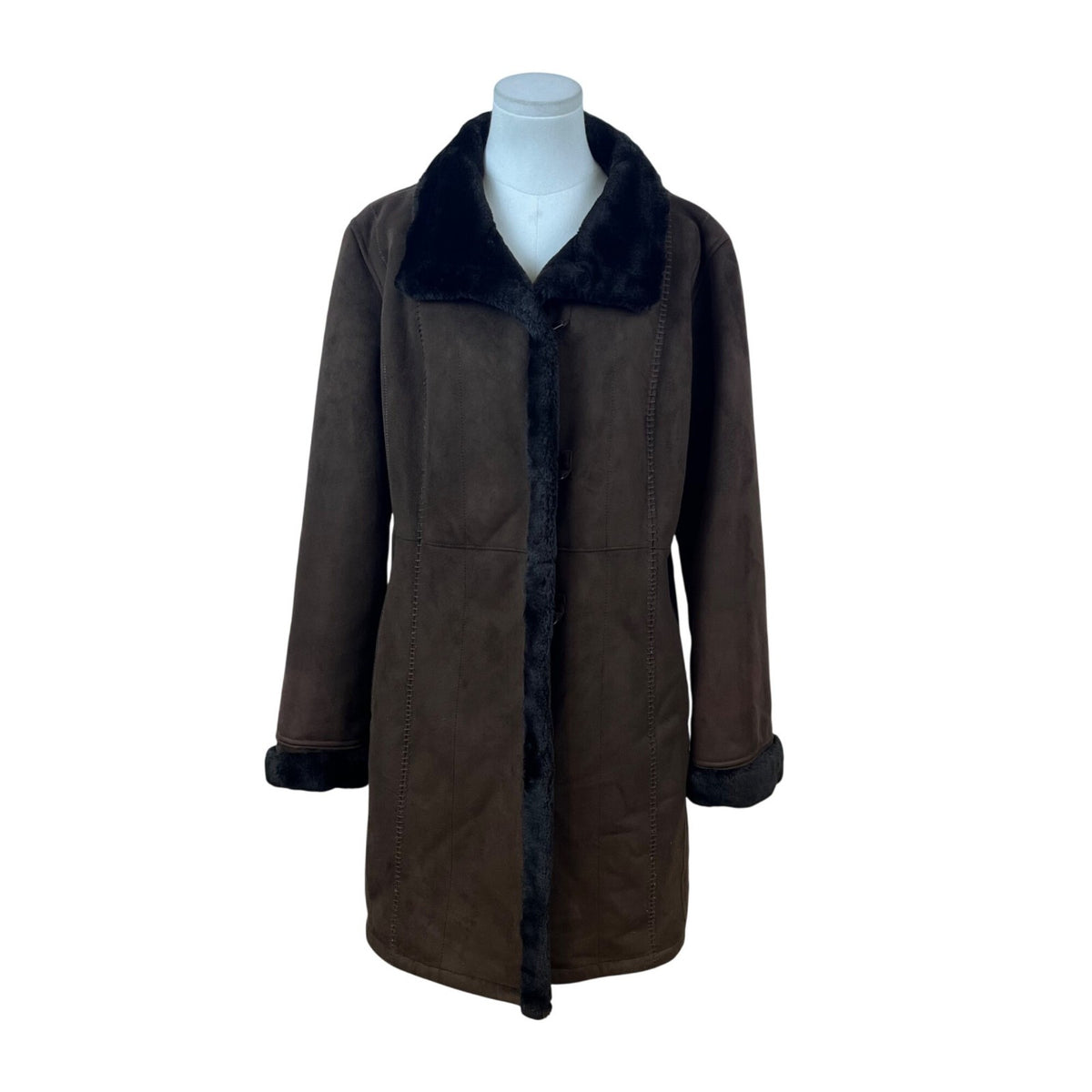 Gallery Womens Brown Faux Suede & Fur Coat Warm Outerwear Size S