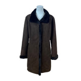 Gallery Womens Brown Faux Suede & Fur Coat Warm Outerwear Size S