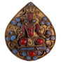 Antique Handmade Hindu Brass Goddess Brooch With Coral & Turquoise Pattern