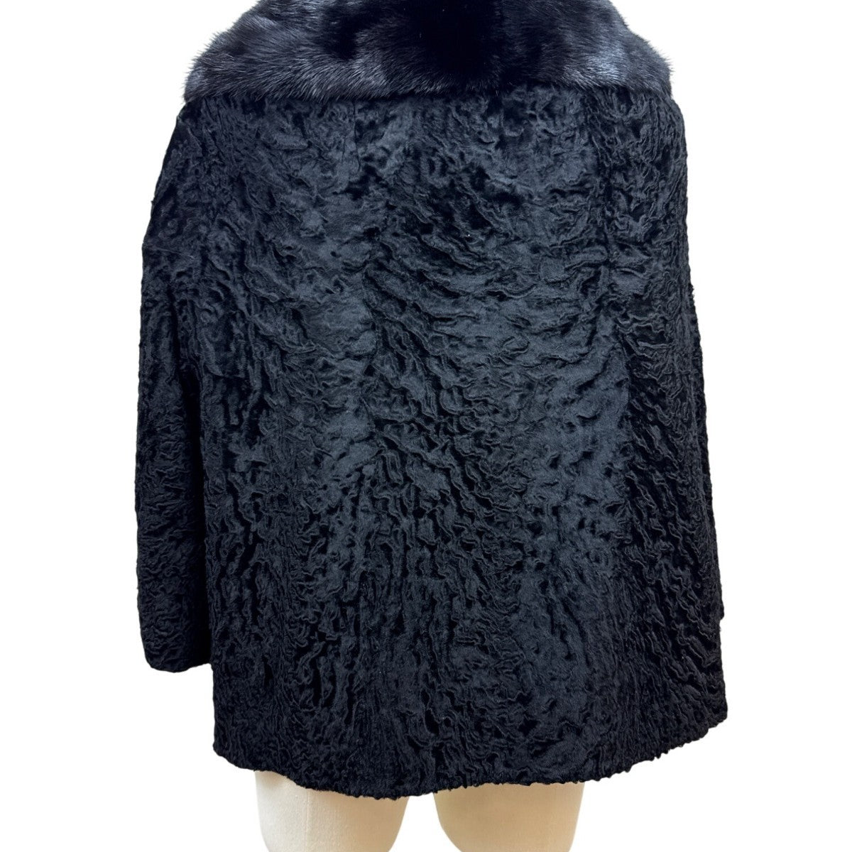 Vintage 50s - 60s Helen L Black Fur Cap Textured Body and Mink-Style Collar S/M