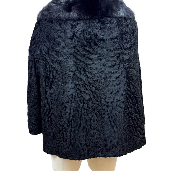 Vintage 50s - 60s Helen L Black Fur Cap Textured Body and Mink-Style Collar S/M