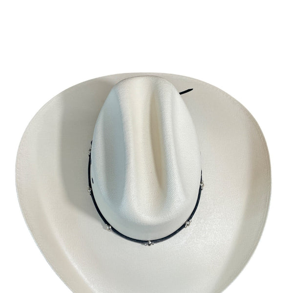 Lone Star White Western Cowboy Hat With Black Band & Silver Accents