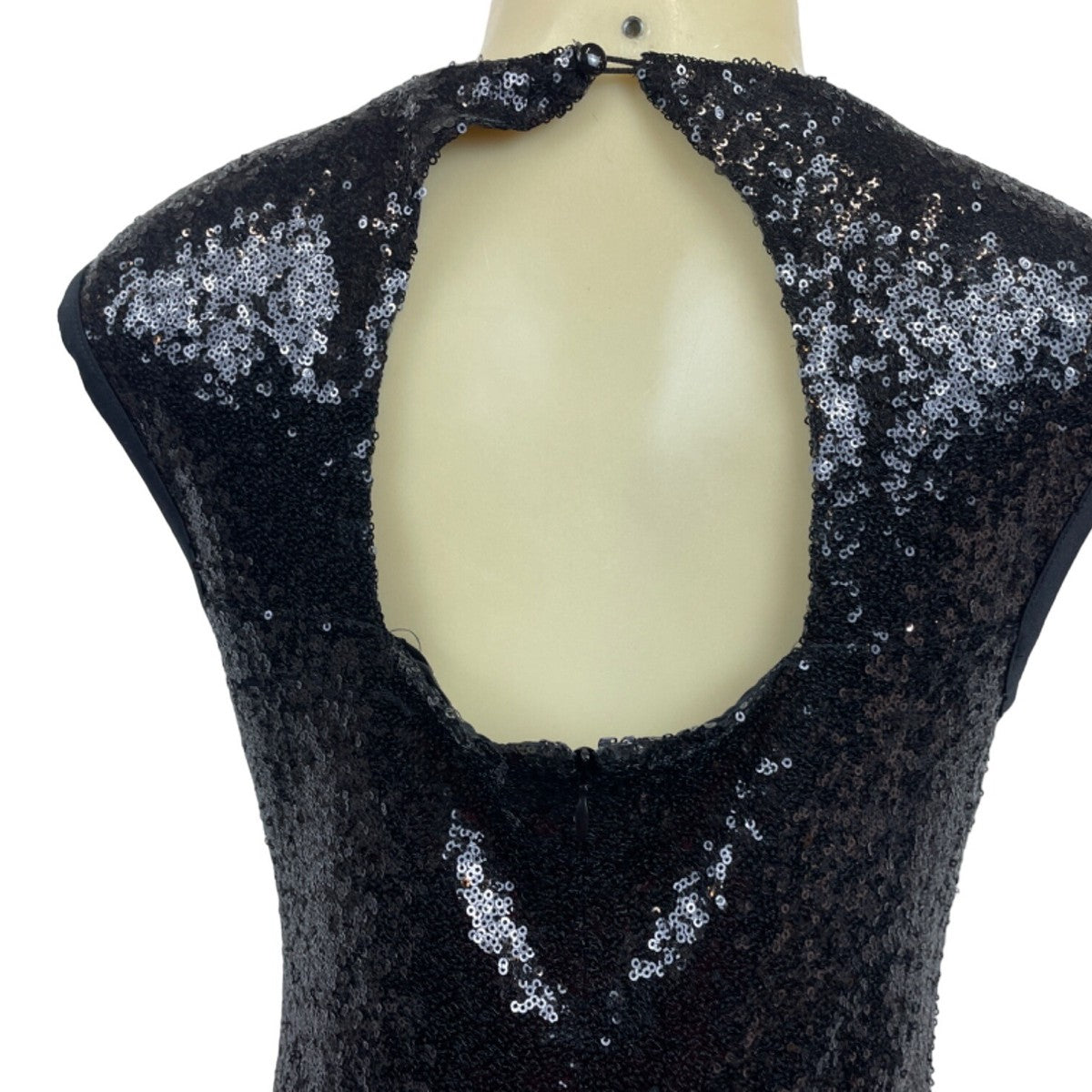 Black Sequin Sleeveless Mini Dress With Fringe Accent