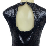 Black Sequin Sleeveless Mini Dress With Fringe Accent