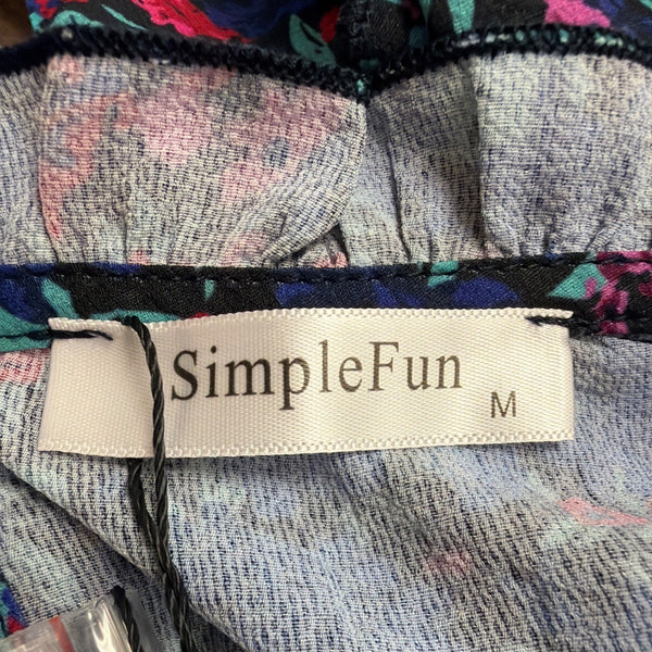 Simplefun Womens Blue Floral Blouse With Ruffled Sleeves Size M
