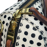 Fossil Women’s White/Black Polka Dot With Brown Handles Duffel Satchel Tote