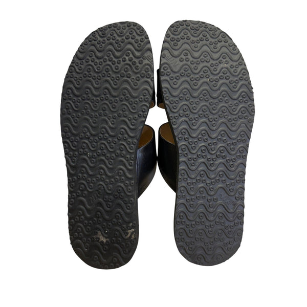 Sreeleathers Black Leather Cushioned Soles Open-Toe Chappal Sandals Sz 10US