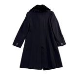 Larry Levine Womens Black Wool Blend Coat With Genuine Rex Rabbit Fur Collar 6P