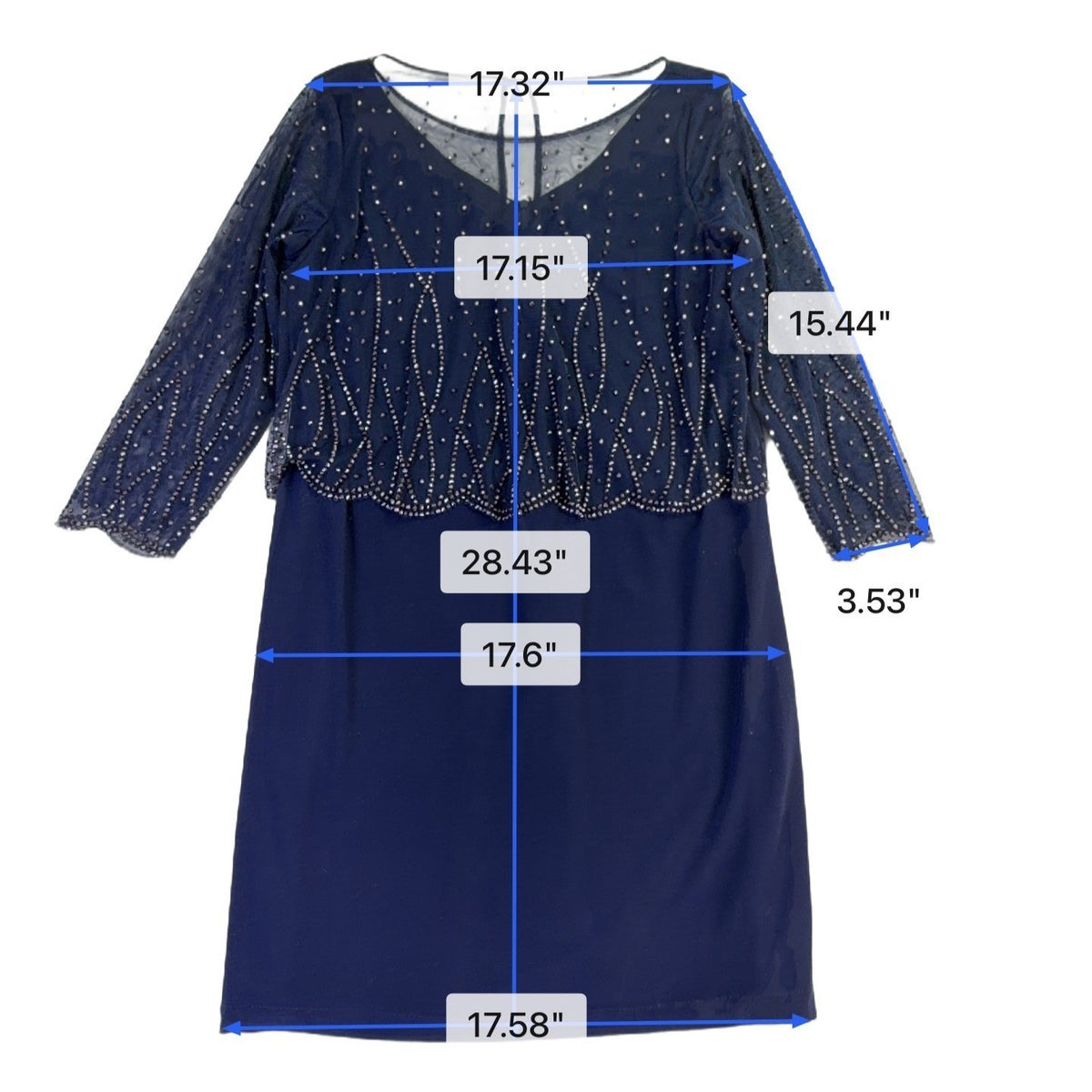Patra Womens Navy Beaded Sheath Dress With Sheer Overlay Size 12