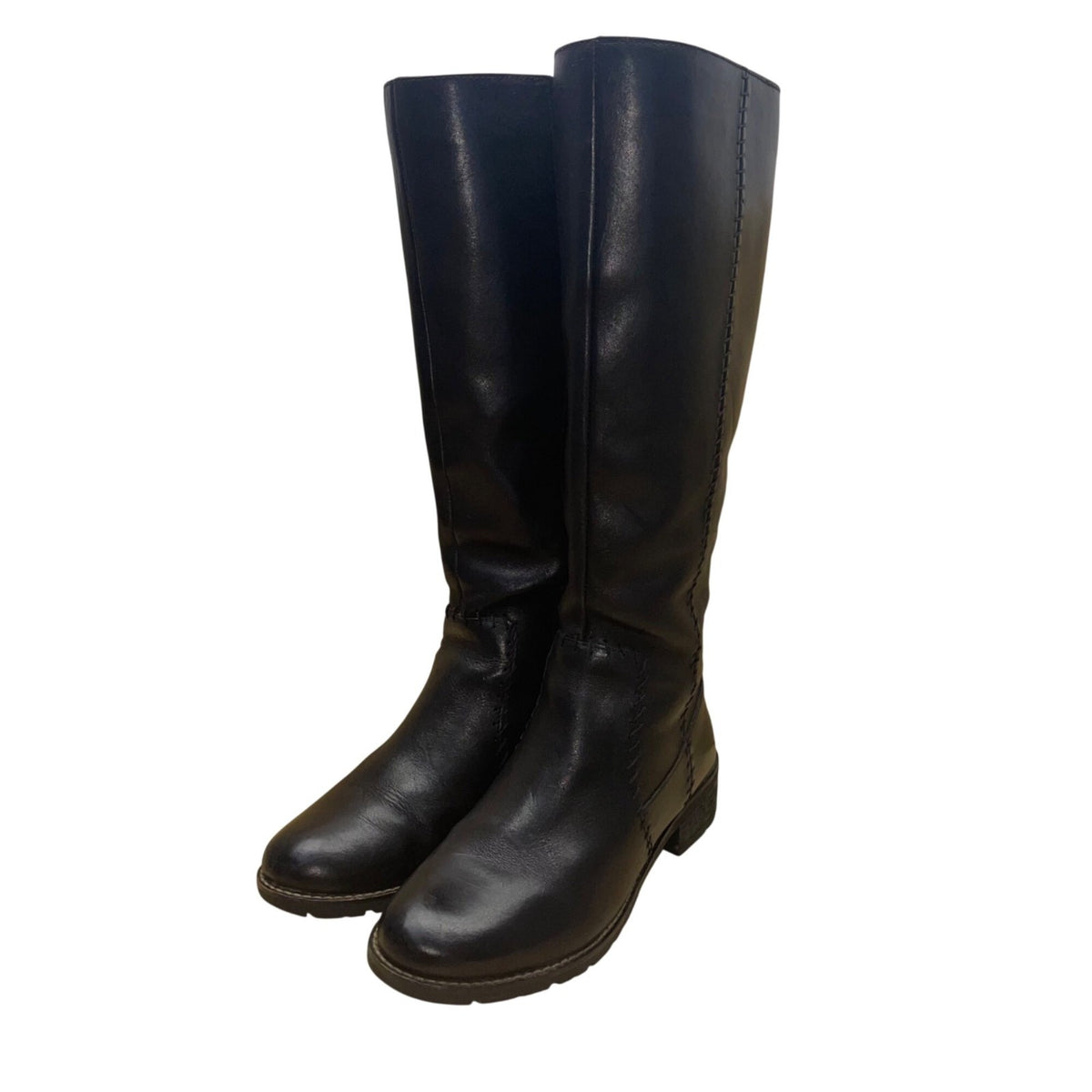 Sofft Women’s Black Leather Stitched Detailing Zip-Up Knee High Boots Size 7.5M