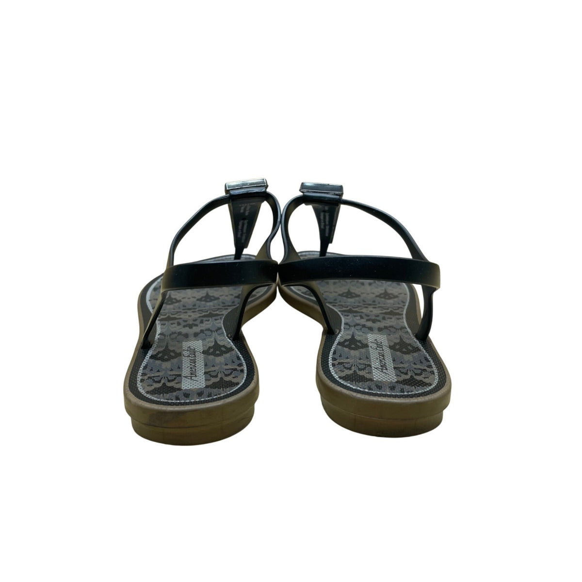 American Eagle Women’s Black Rubber Animal Print Studded T-Strap Sandals Size 9