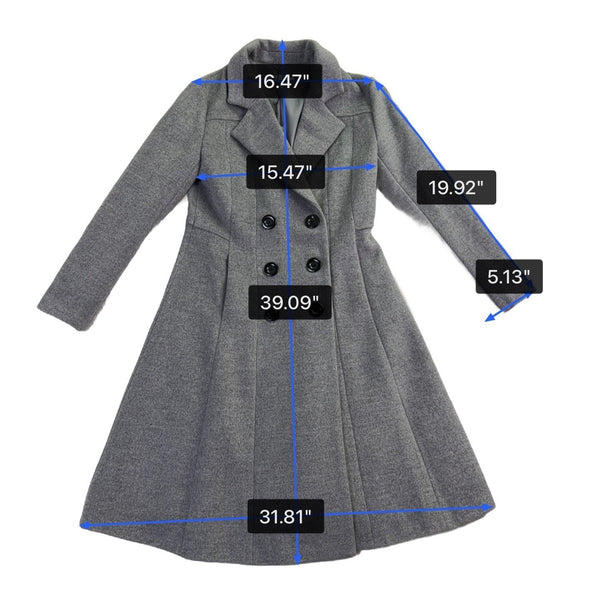 Aptro Womens Gray Wool Blend Double-Breasted Winter Coat Size S