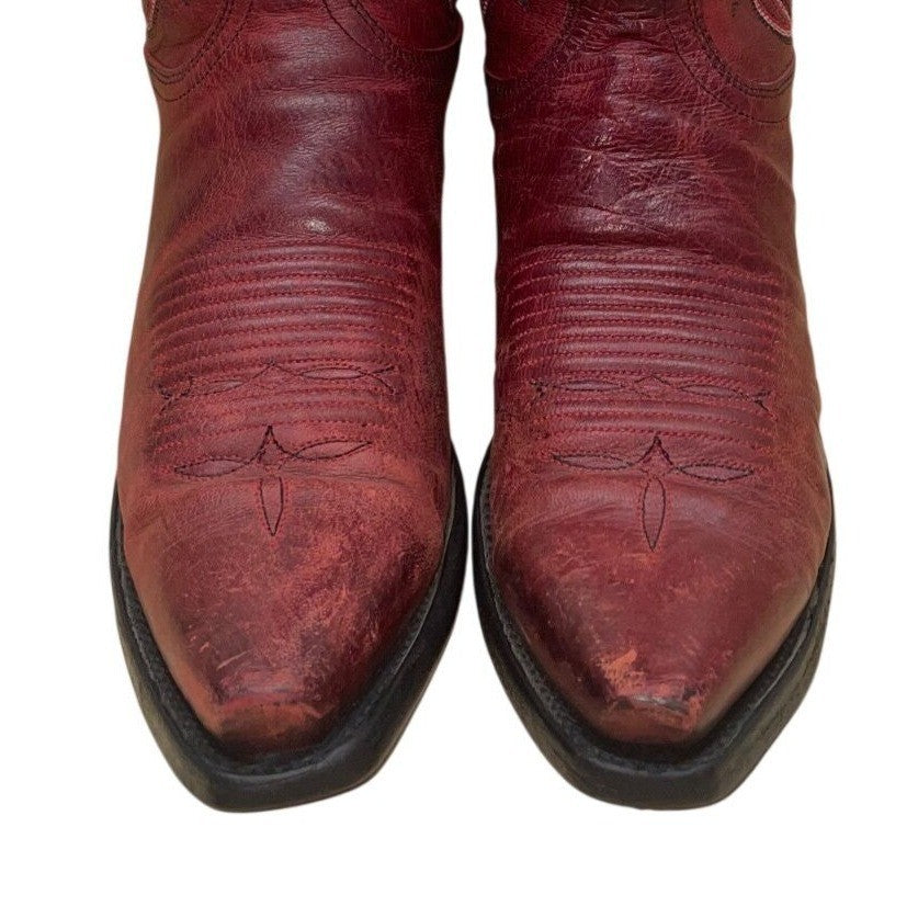 Vintage Lucchese Women’s Western Cowboy Boots Burgundy Leather Size 6.5 B