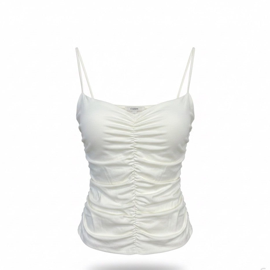 J.Crew Womens White Ruched Camisole Tank Top With Spaghetti Straps Size M