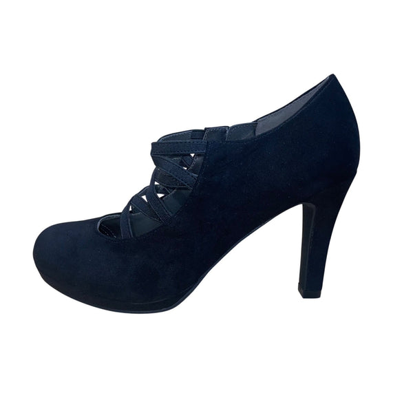 Lauren Blakwell Women’s Black Suede Crisscross Strap Marika Platform Pumps Sz 7