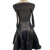 Tadashi Off-The-Shoulder Ruched Long Sleeve Dress With Shiny Full Skirt Sz 2