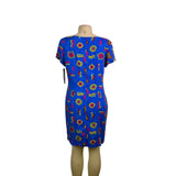 Jessica Howard Womens Blue Rayon Short Sleeve Geometric Print Dress Sz 12P - New