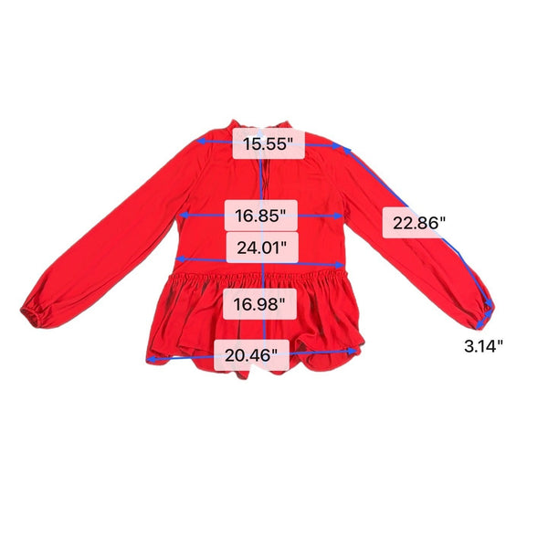 Loft Womens Red Peplum Blouse Long Sleeve Ruffle Neck Feminine Style Sz  XS