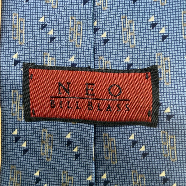Neo Bill Blass Mens Blue Silk Patterned Necktie Diamond Motif Made In Mexico