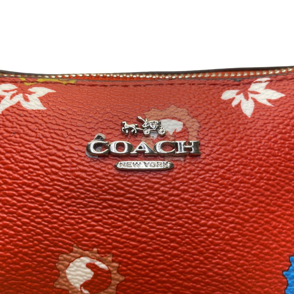 Coach Women’s Red Leather Floral Print Zip Closure Cosmetic Bag