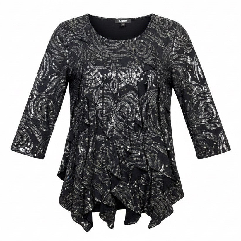 Elementz Women Black Top Swirl Glitter Pattern Size M
