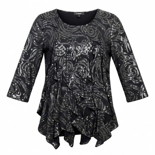 Elementz Women Black Top Swirl Glitter Pattern Size M