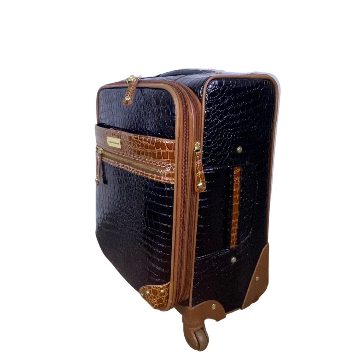 Samantha Brown Women’s Black & Brown Croc-Embossed Rolling Carry-On Luggage