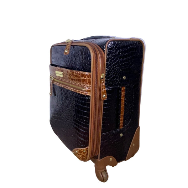 Samantha Brown Women’s Black & Brown Croc-Embossed Rolling Carry-On Luggage