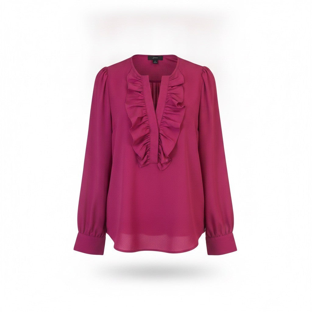 J.Crew Womens Fuchsia Ruffle Neck Long Sleeve Blouse Size M